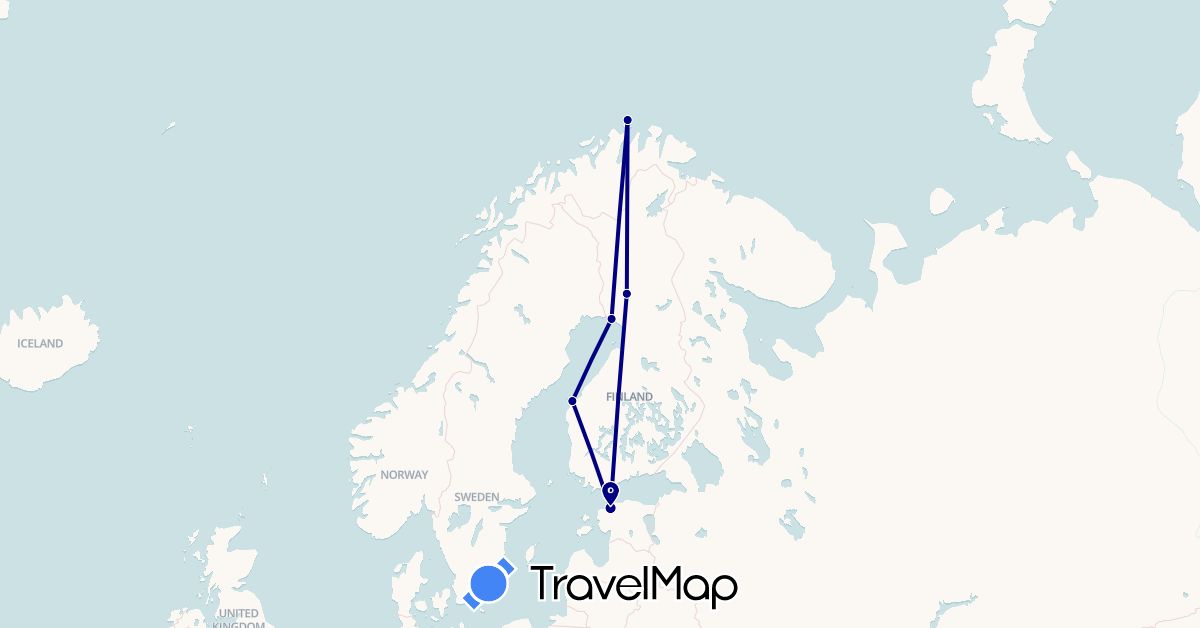 TravelMap itinerary: driving in Estonia, Finland, Norway (Europe)